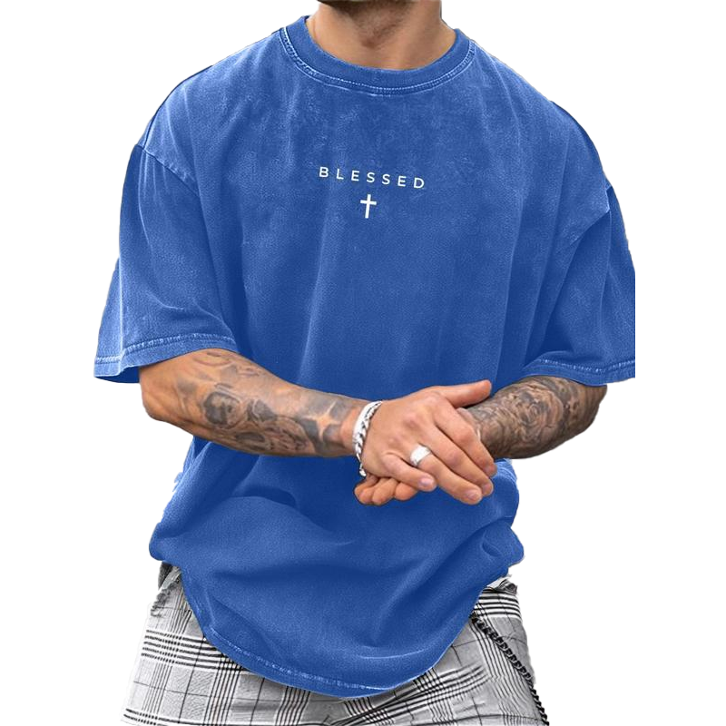 📢📢30% OFF !! ⏰Men's Vintage T-Shirt with Cross & Letter Print