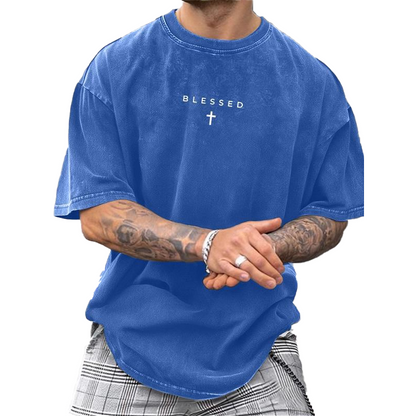 📢📢30% OFF !! ⏰Men's Vintage T-Shirt with Cross & Letter Print