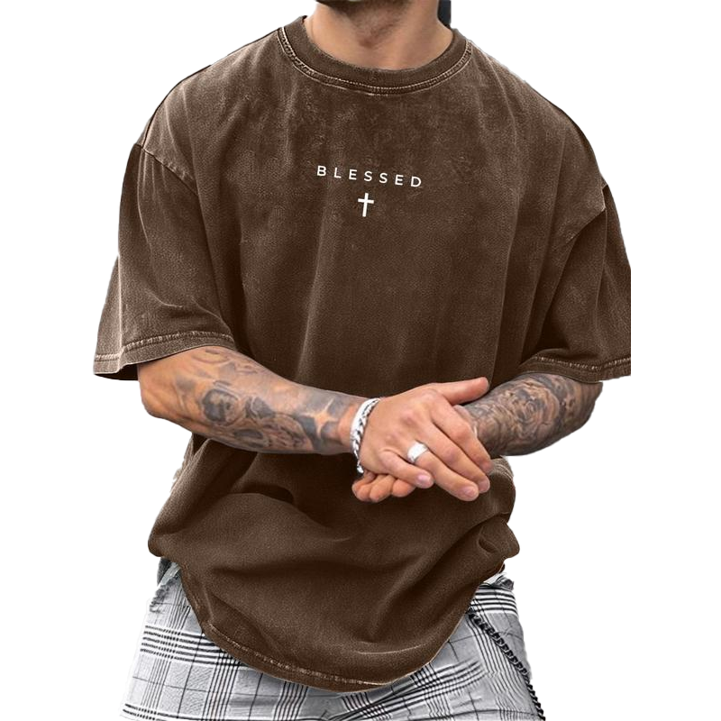 📢📢30% OFF !! ⏰Men's Vintage T-Shirt with Cross & Letter Print
