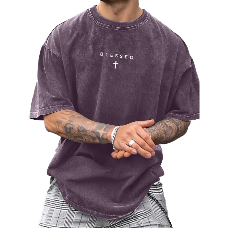 📢📢30% OFF !! ⏰Men's Vintage T-Shirt with Cross & Letter Print