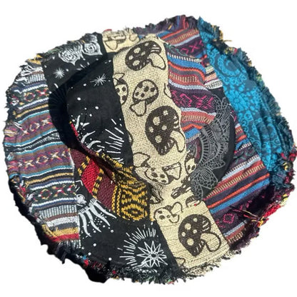 📢📢30% OFF !! ⏰Patchwork Multicolored Mushroom Hemp Hat with Pocket