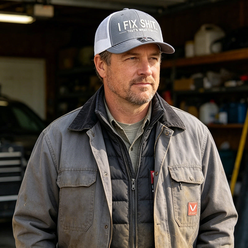 🔥2026 New Arrival ＆ 📢📢30% OFF !! ⏰🔥Mesh Back Trucker Cap with "I Fix Shit" Embroidery – Breathable Outdoor Sun Hat🧢☀️