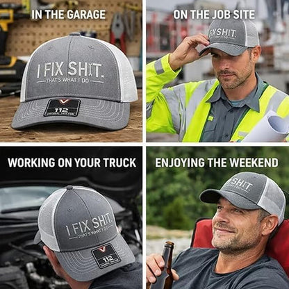🔥2026 New Arrival ＆ 📢📢30% OFF !! ⏰🔥Mesh Back Trucker Cap with "I Fix Shit" Embroidery – Breathable Outdoor Sun Hat🧢☀️