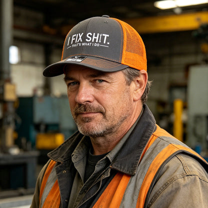 🔥2026 New Arrival ＆ 📢📢30% OFF !! ⏰🔥Mesh Back Trucker Cap with "I Fix Shit" Embroidery – Breathable Outdoor Sun Hat🧢☀️