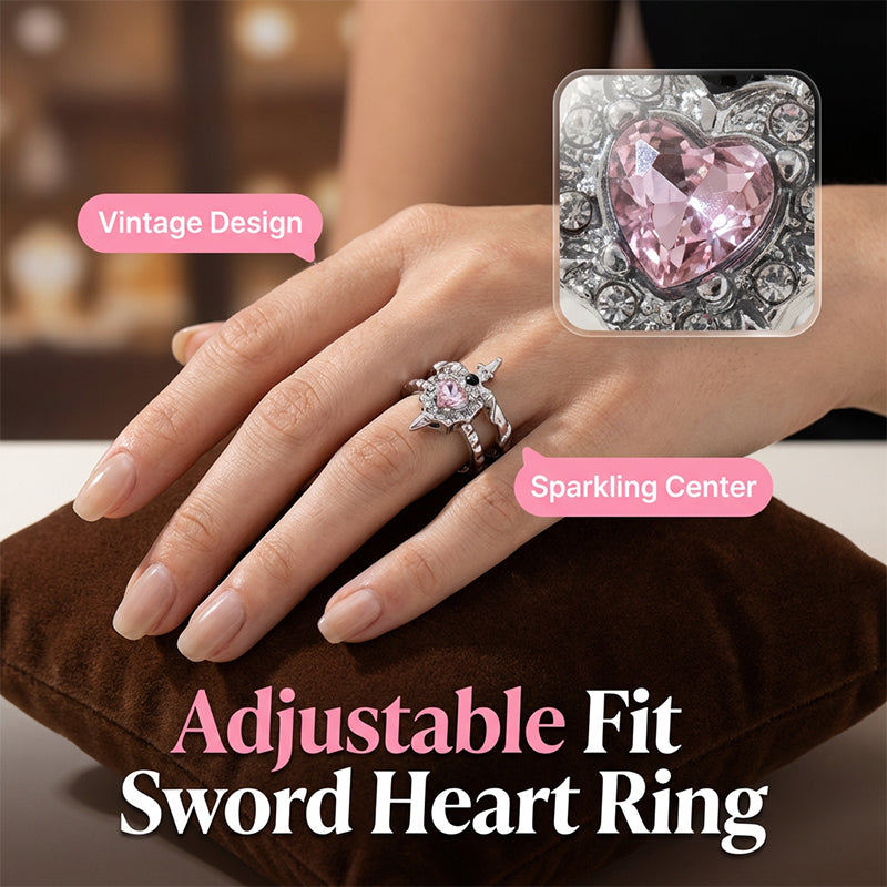 📢📢40% OFF !! ⏰Vintage Adjustable Sword Piercing Heart Ring Set