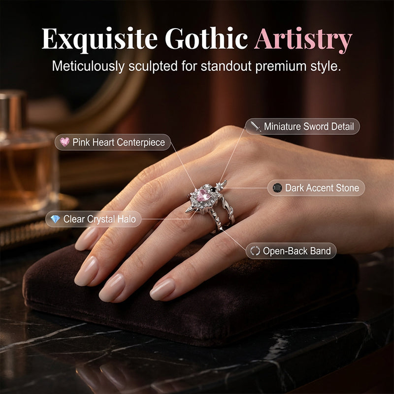 📢📢40% OFF !! ⏰Vintage Adjustable Sword Piercing Heart Ring Set