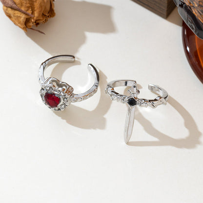 📢📢40% OFF !! ⏰Vintage Adjustable Sword Piercing Heart Ring Set
