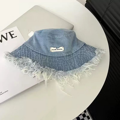 📢📢40% OFF !! ⏰Stylish Layered Fray Denim Sun Protection Hat