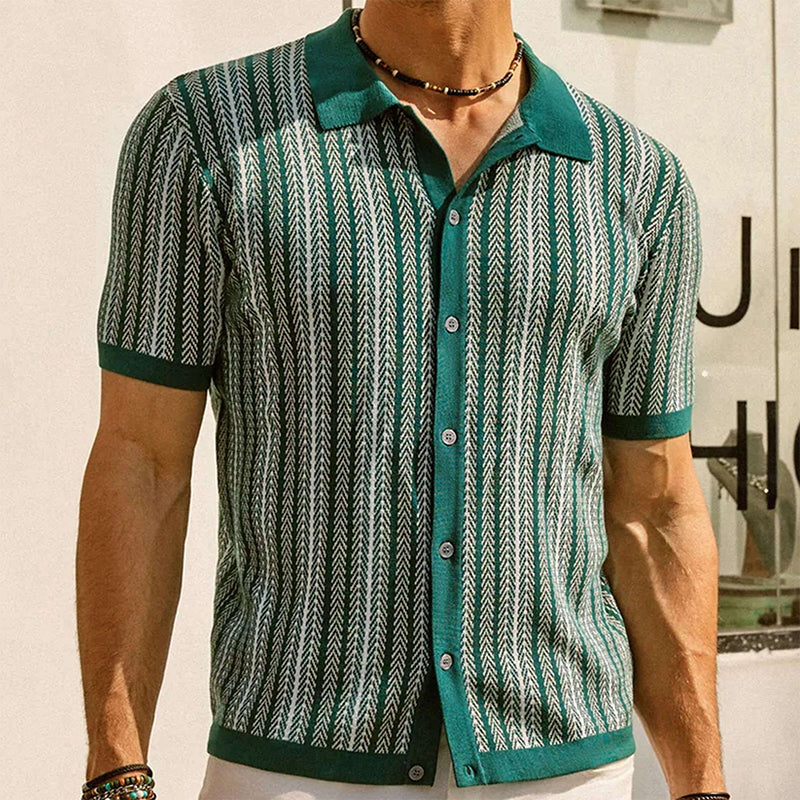 📢📢30% OFF !! ⏰Men's Short Sleeve Herringbone Knit Shirt