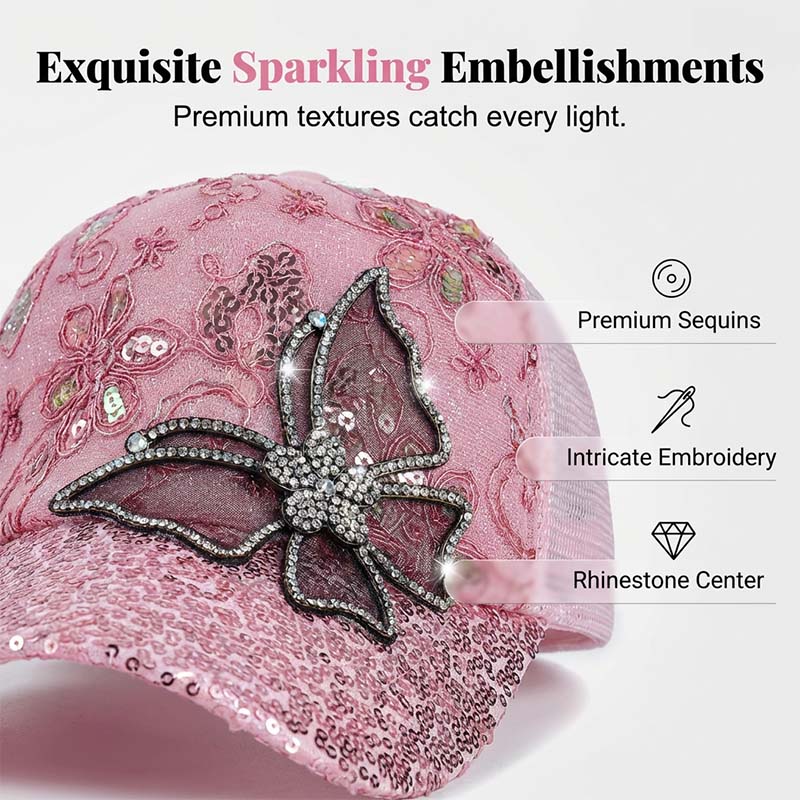 Rhinestone Butterfly Sequin Baseball Cap
