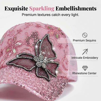 Rhinestone Butterfly Sequin Baseball Cap
