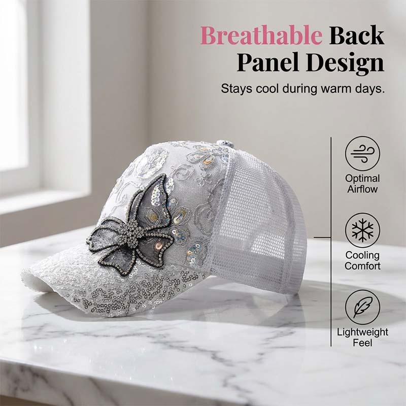 Rhinestone Butterfly Sequin Baseball Cap