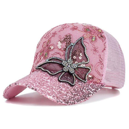 Rhinestone Butterfly Sequin Baseball Cap