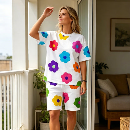 Unisex Floral Print T-Shirt and Shorts Set