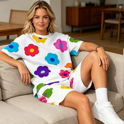 Unisex Floral Print T-Shirt and Shorts Set