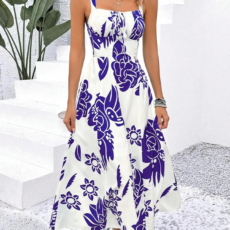 📢📢30% OFF !! ⏰Women's Floral Print Spaghetti Strap Dress🌿👗