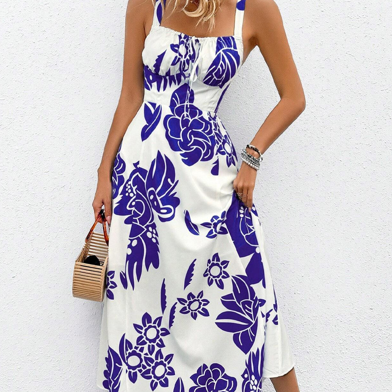 📢📢30% OFF !! ⏰Women's Floral Print Spaghetti Strap Dress🌿👗