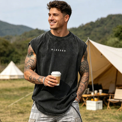 📢📢40% OFF !! ⏰Vintage Wash Loose Fit Gym Muscle Tee