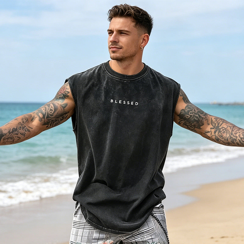 📢📢40% OFF !! ⏰Vintage Wash Loose Fit Gym Muscle Tee