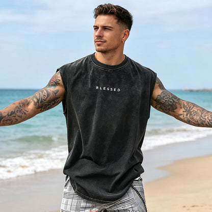📢📢40% OFF !! ⏰Vintage Wash Loose Fit Gym Muscle Tee