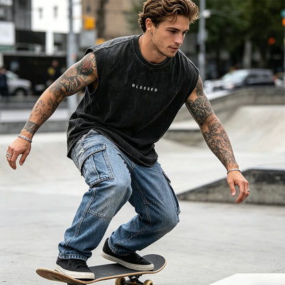 📢📢40% OFF !! ⏰Vintage Wash Loose Fit Gym Muscle Tee