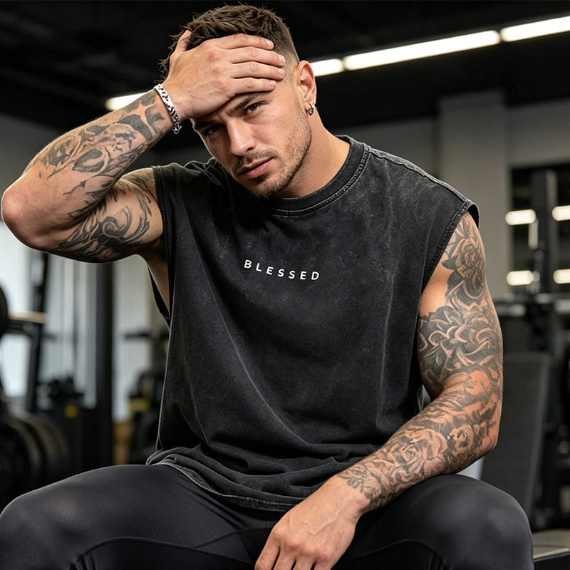 📢📢40% OFF !! ⏰Vintage Wash Loose Fit Gym Muscle Tee