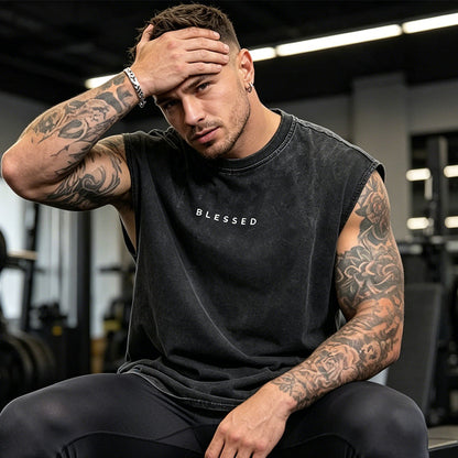 📢📢40% OFF !! ⏰Vintage Wash Loose Fit Gym Muscle Tee
