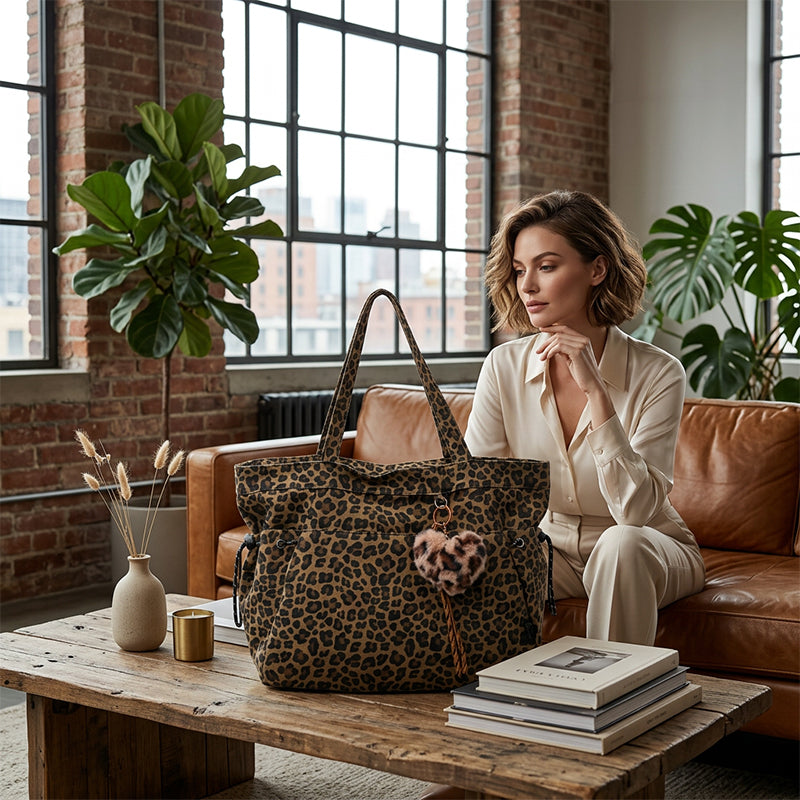 👜 30% OFF NOW! 🐆 Leopard Print Canvas Shoulder Bag – Chic & Spacious ✨