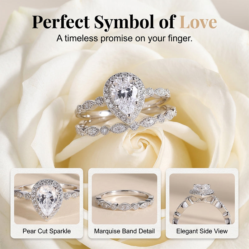 📢📢30% OFF !! ⏰Pear-Shaped Teardrop Engagement Ring Set