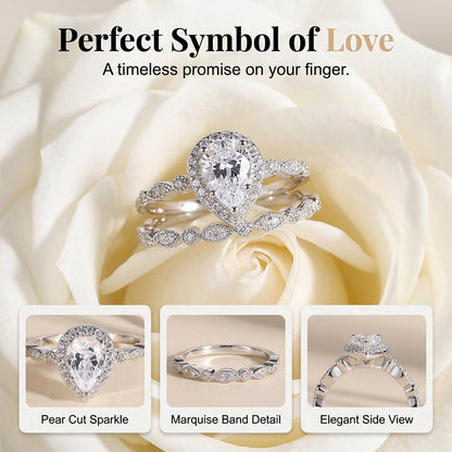 📢📢30% OFF !! ⏰Pear-Shaped Teardrop Engagement Ring Set