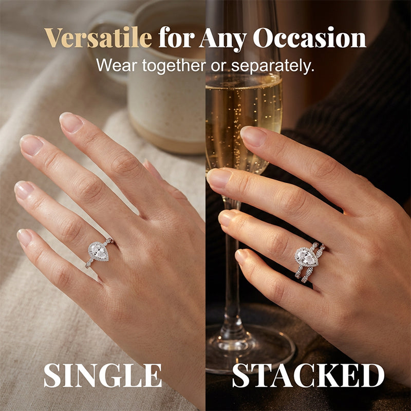📢📢30% OFF !! ⏰Pear-Shaped Teardrop Engagement Ring Set