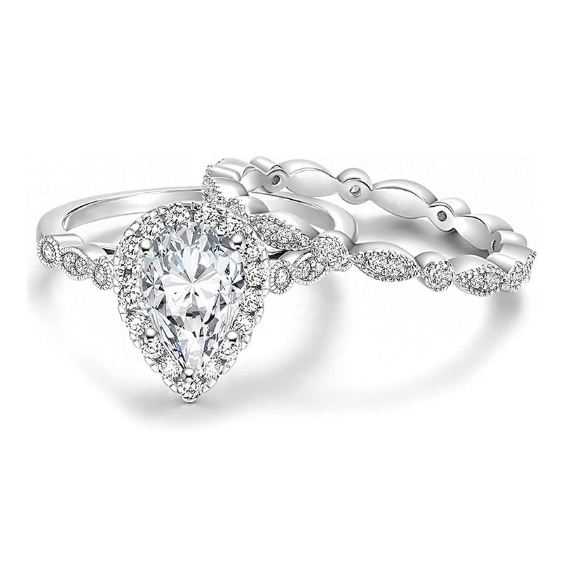 📢📢30% OFF !! ⏰Pear-Shaped Teardrop Engagement Ring Set