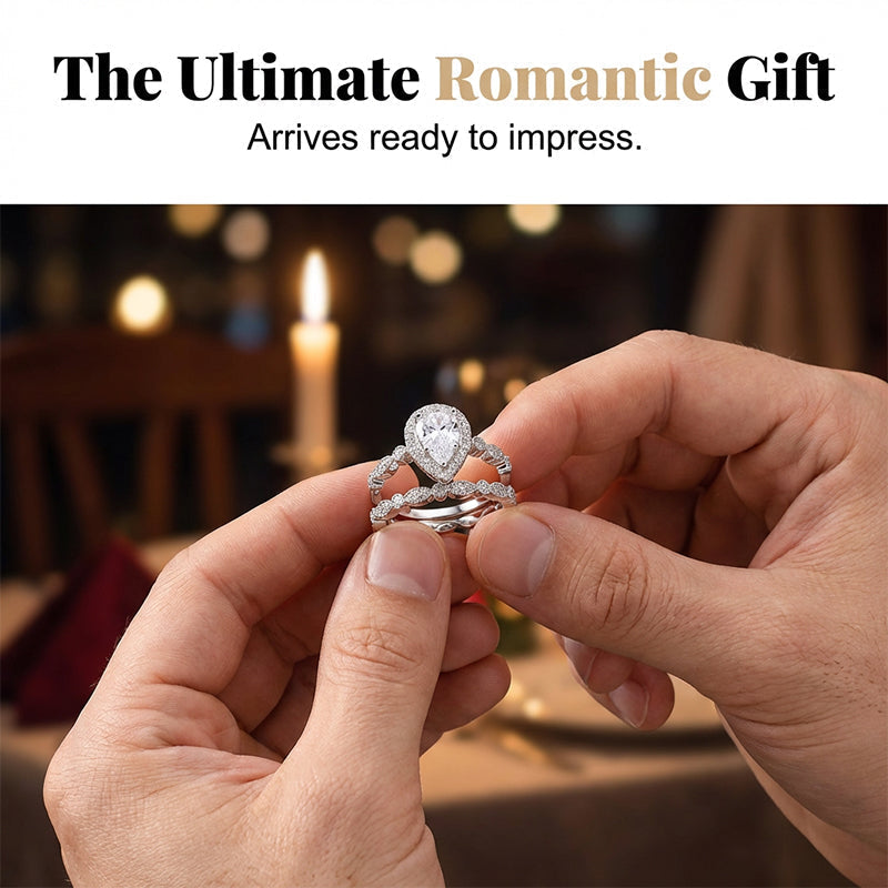 📢📢30% OFF !! ⏰Pear-Shaped Teardrop Engagement Ring Set