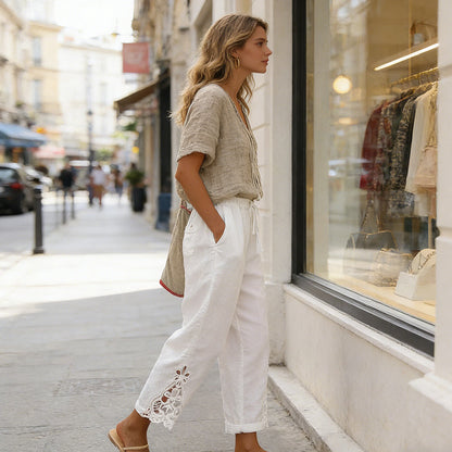 Women's Lace Trim Drawstring Pants