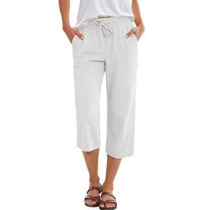 Women's Cotton-Linen Blend Cropped Pants