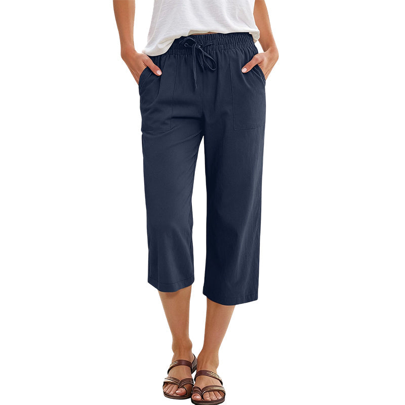 Women's Cotton-Linen Blend Cropped Pants