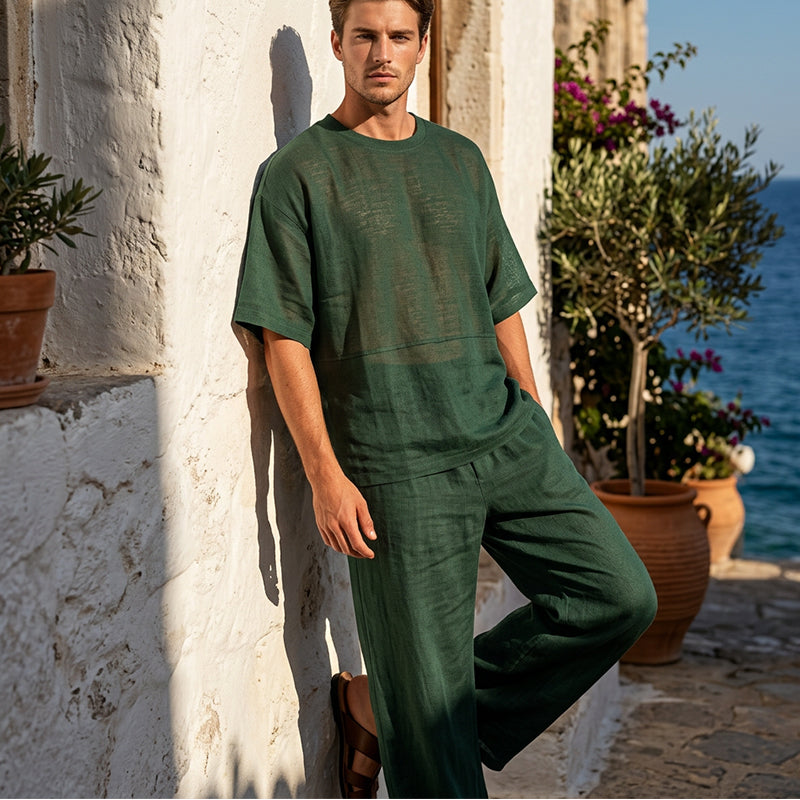 📢📢30% OFF !! ⏰Men's T-Shirt & Wide-Leg Pants 2-Piece Set