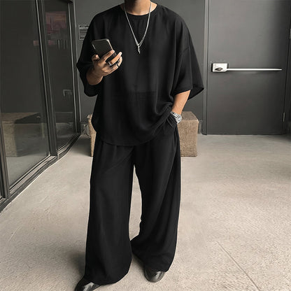 📢📢30% OFF !! ⏰Men's T-Shirt & Wide-Leg Pants 2-Piece Set